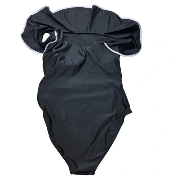 SHEIN Curve Black White Ruffle One Piece Plus Size Sexy Modest Slimming NWOT - Picture 3 of 8